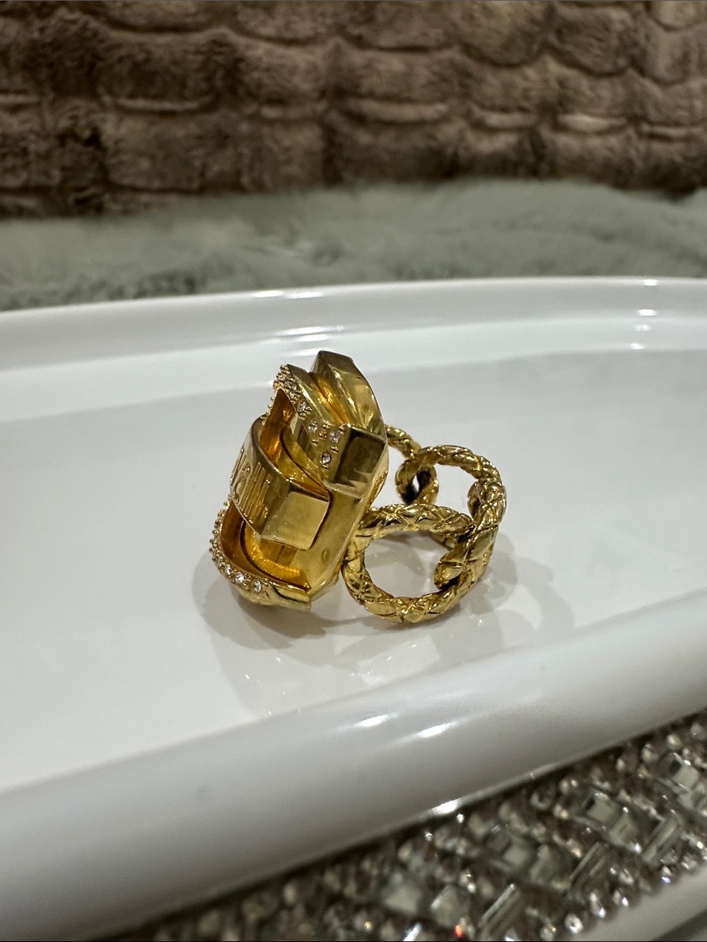 ROBERTO CAVALLI Gold-Tone Crystal Accent Bracelet and Ring Set - Picture 9 of 10